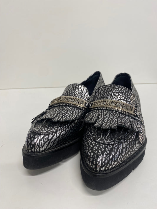 Fabulous Love Moschino Cracked Accent  Loafers UK4 Silver KF221