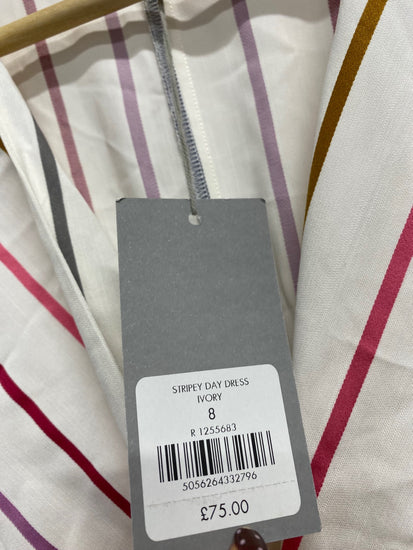 Fabulous Oliver Bonas Midi day Dress UK 8 Multicolor striped KF221
