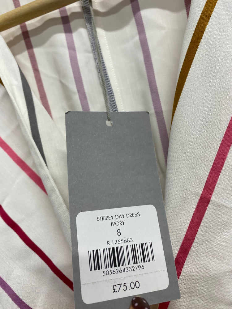 Fabulous Oliver Bonas Midi day Dress UK 8 Multicolor striped KF221