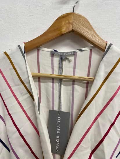 Fabulous Oliver Bonas Midi day Dress UK 8 Multicolor striped KF221