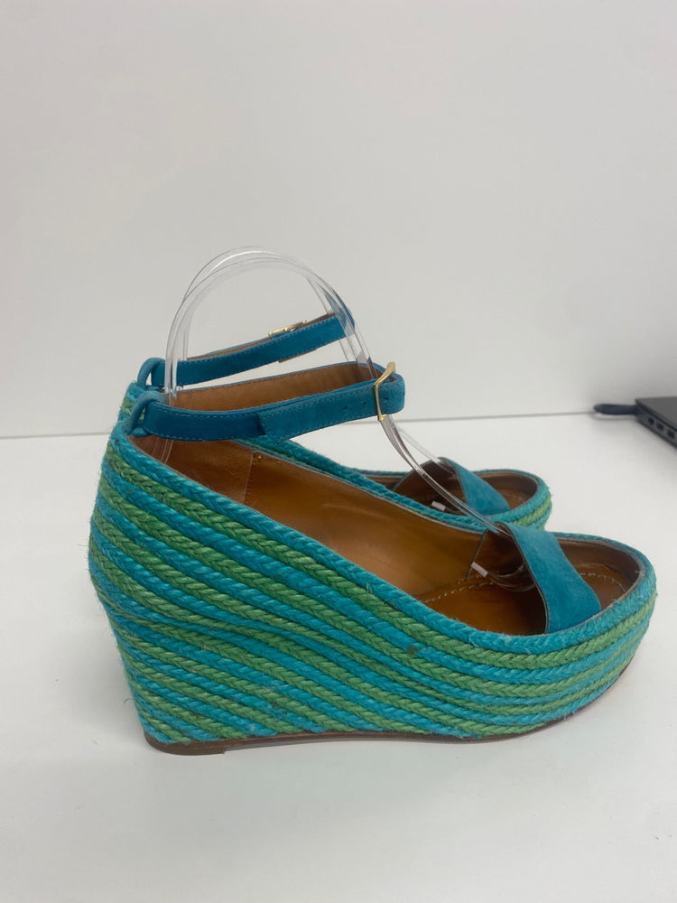 Fabulous Paloma Barcelo hessian wedge boat Sandals Uk4 Blue & Green KF221