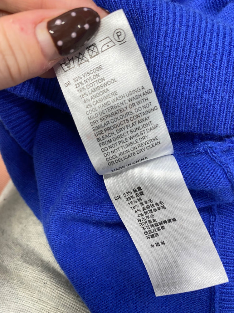 Fabulous Reiss Marla fold Knitted jumper wool cash blend UK 8 Blue KF221