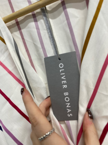 Fabulous Oliver Bonas Midi day Dress UK 8 Multicolor striped KF221