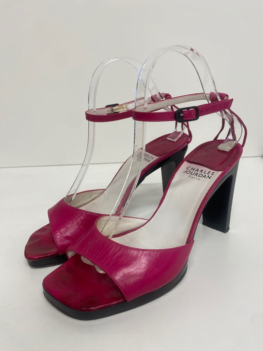 Fabulous Charles Jourdan leather ankle strap Sandals UK5 Fuschia Pink KF221