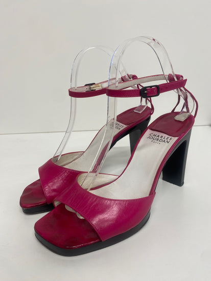 Fabulous Charles Jourdan leather ankle strap Sandals UK5 Fuschia Pink KF221
