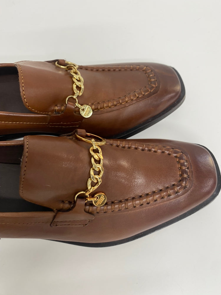 Fabulous Osprey classic timeless Loafers UK5 Brown tan leather chain details KF221