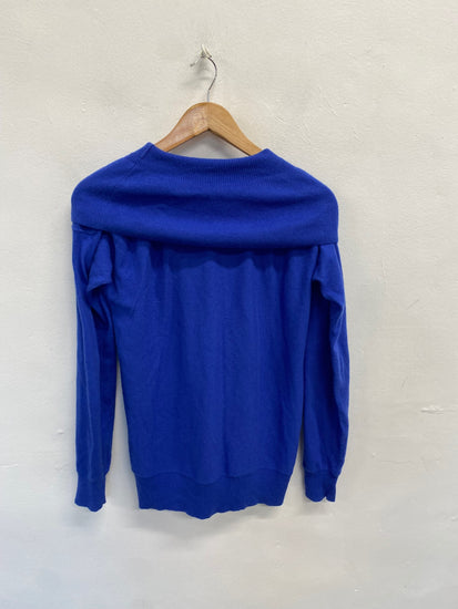Fabulous Reiss Marla fold Knitted jumper wool cash blend UK 8 Blue KF221