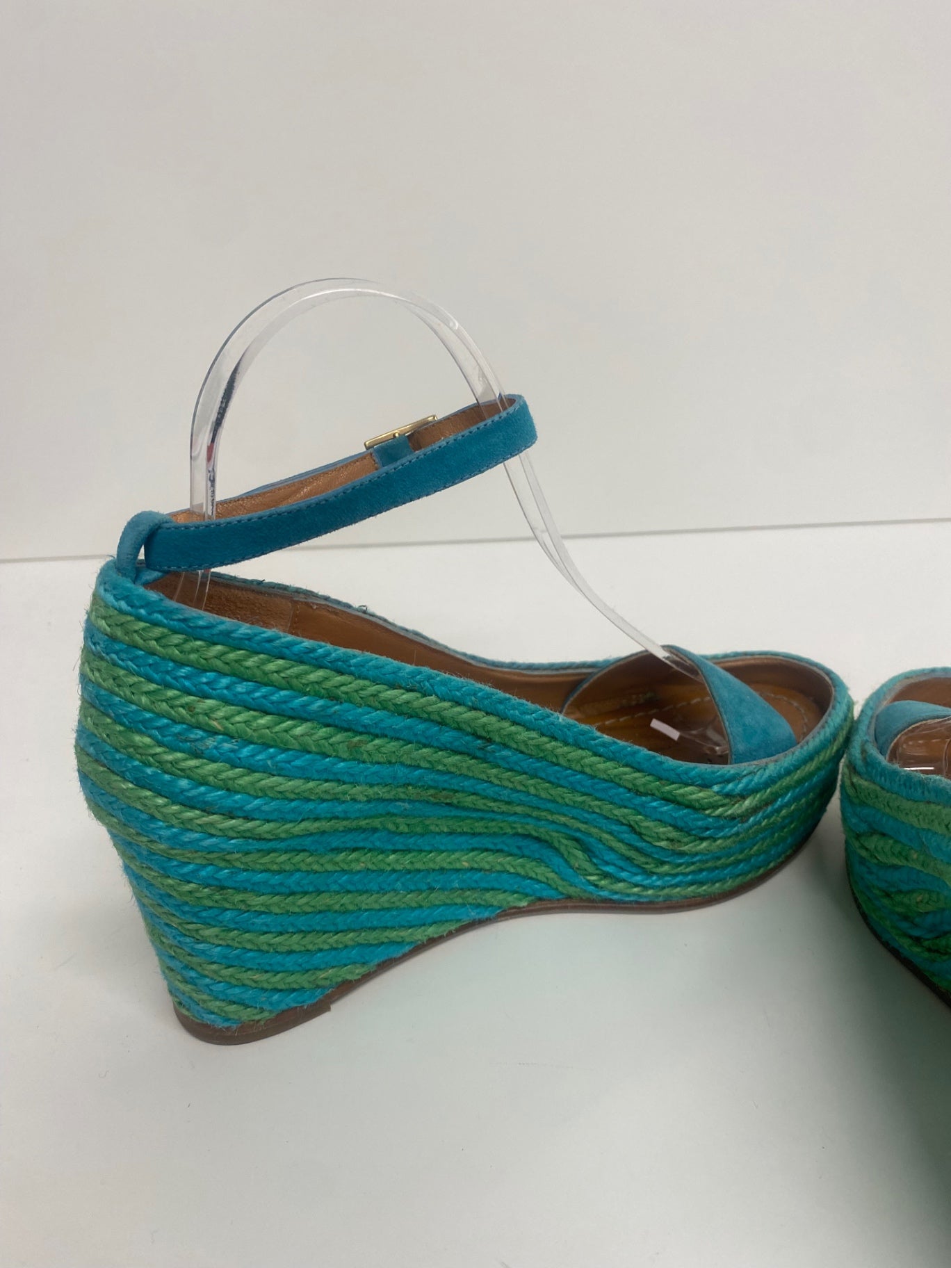 Fabulous Paloma Barcelo hessian wedge boat Sandals Uk4 Blue & Green KF221