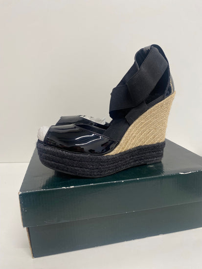 Fabulous Lauren Ralph Lauren Toni Patent Wedge Sandals UK6 Black KF221