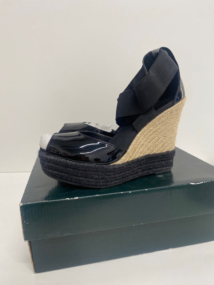 Fabulous Lauren Ralph Lauren Toni Patent Wedge Sandals UK6 Black KF221