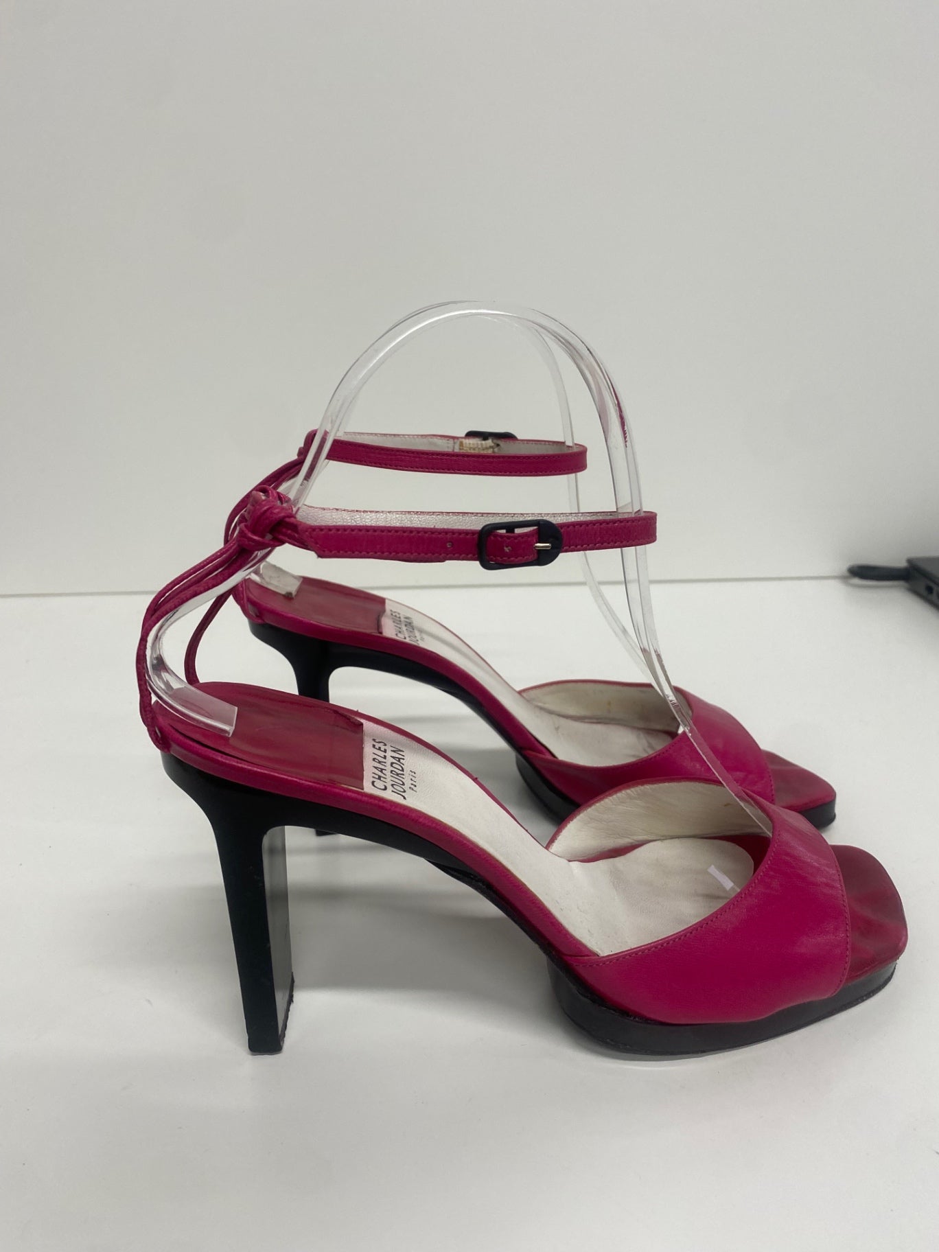 Fabulous Charles Jourdan leather ankle strap Sandals UK5 Fuschia Pink KF221