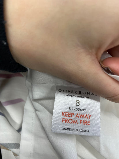 Fabulous Oliver Bonas Midi day Dress UK 8 Multicolor striped KF221