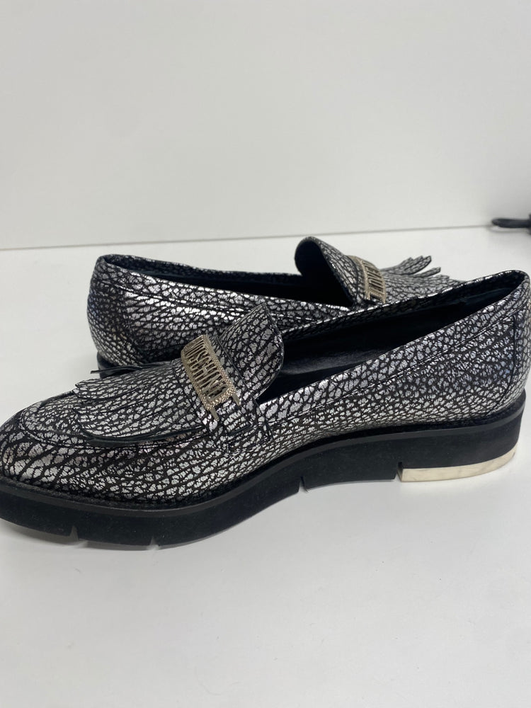 Fabulous Love Moschino Cracked Accent  Loafers UK4 Silver KF221