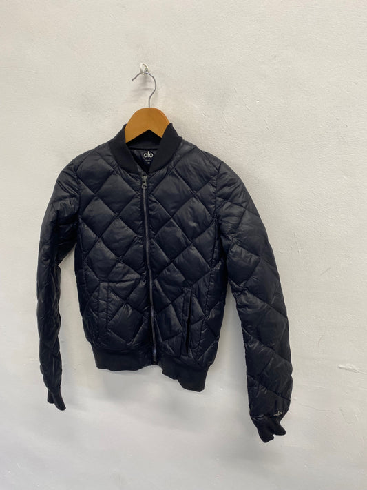Fabulous Alo Quilted jacket UK 6-8 Black bomber style down lined KF221
