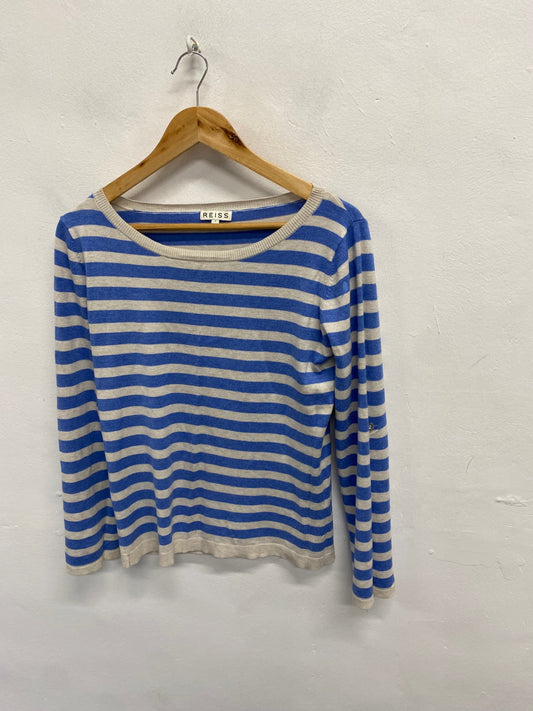 Fabulous REISS Sweater UK 8 Blue striped knitted KF221