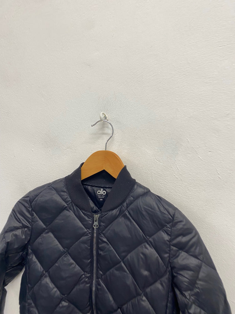 Fabulous Alo Quilted jacket UK 6-8 Black bomber style down lined KF221
