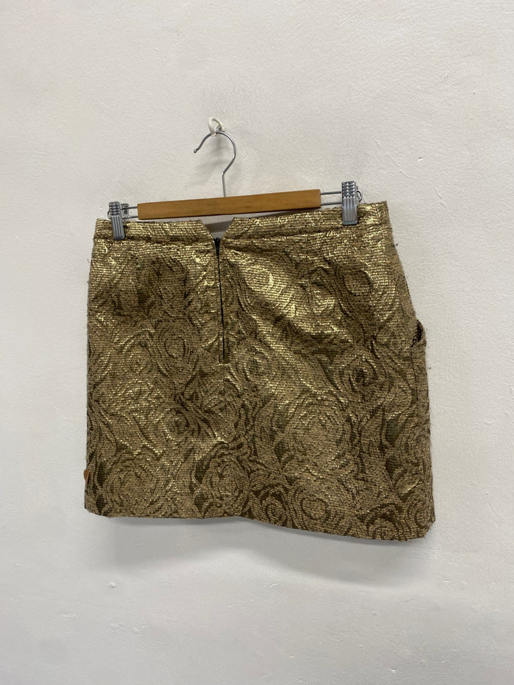 Fabulous Hugo boss jacquard Mini Skirt UK 12 w31 Gold floral KF221