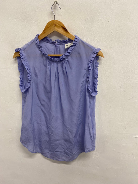 Fabulous REISS mimi frill neck silk Blouse UK 10 Purple KF221