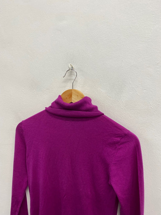 Fabulous Massimo Dutti Knitted jumper high neck silk wool UK 10 Magenta KF221
