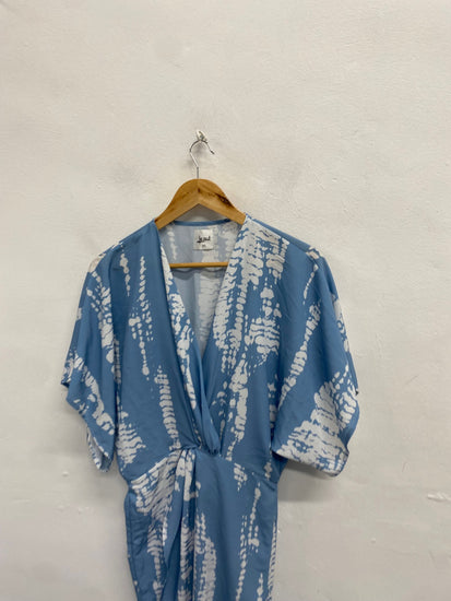 Fabulous Lezat Midi Dress UK 8 Blue white abstract KF221