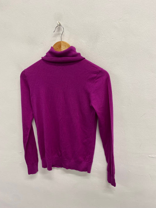 Fabulous Massimo Dutti Knitted jumper high neck silk wool UK 10 Magenta KF221