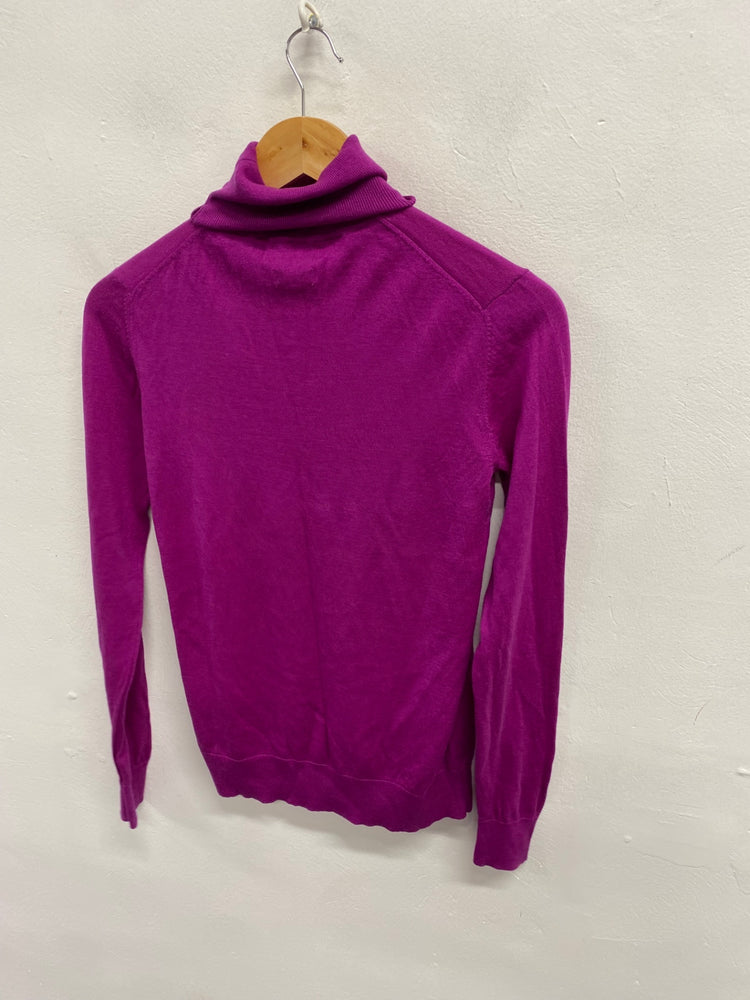 Fabulous Massimo Dutti Knitted jumper high neck silk wool UK 10 Magenta KF221