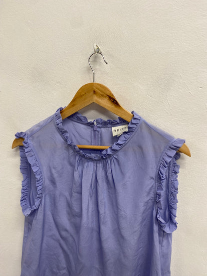 Fabulous REISS mimi frill neck silk Blouse UK 10 Purple KF221
