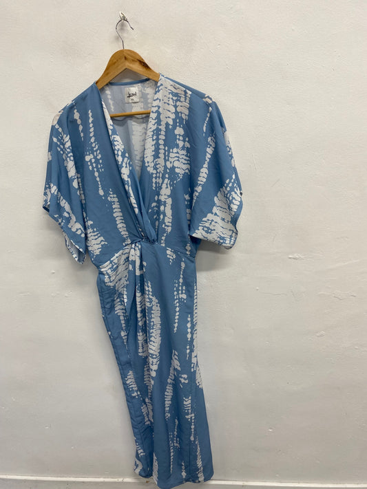 Fabulous Lezat Midi Dress UK 8 Blue white abstract KF221