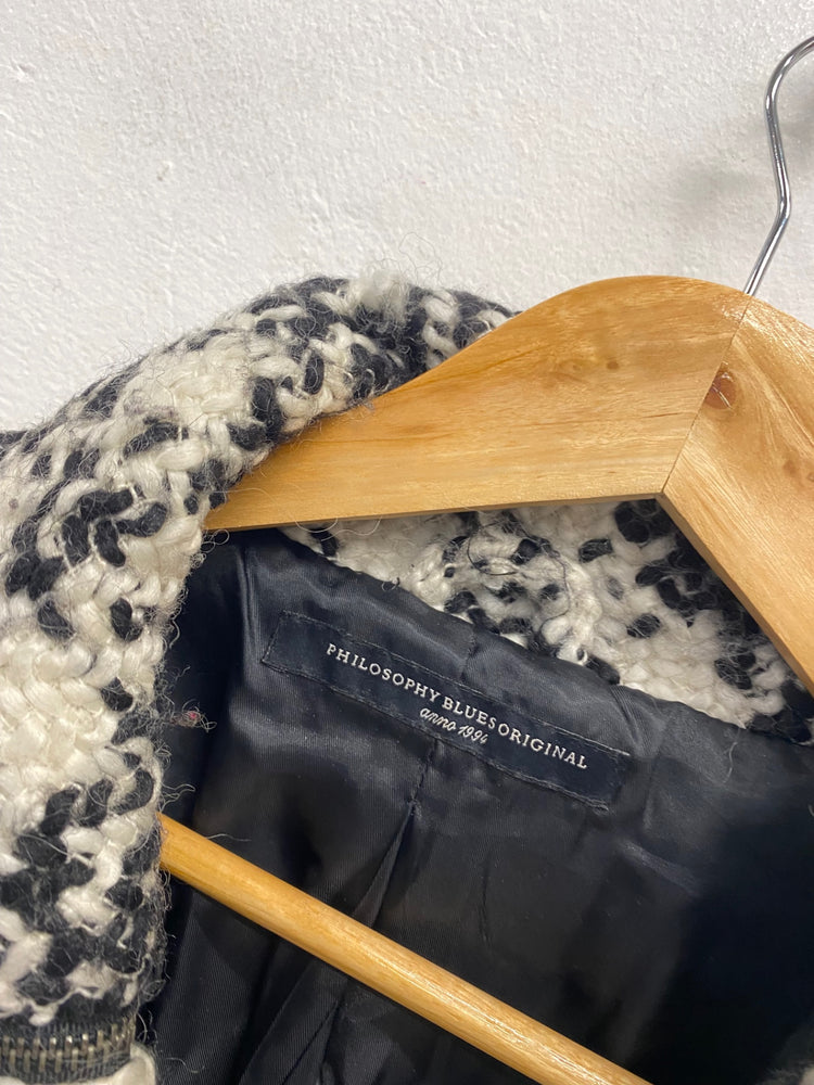 Fabulous Philosophy blues original Longline jacket UK 12 Black White checked wool KF221