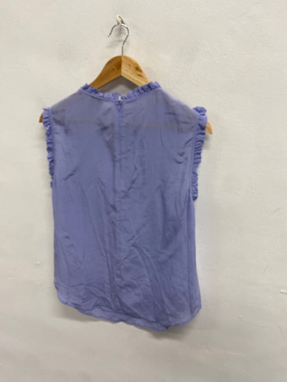 Fabulous REISS mimi frill neck silk Blouse UK 10 Purple KF221