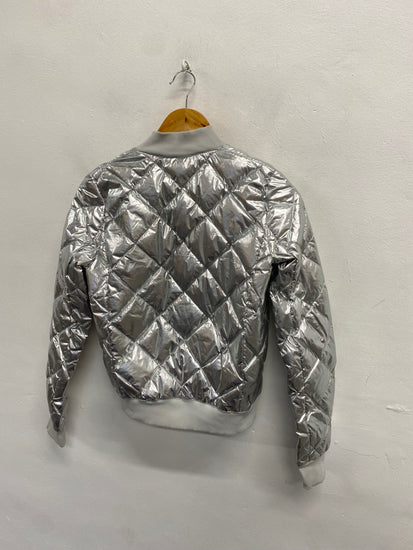 Fabulous Alo Bomber down filled quilted Jacket UK 6-8 Silver KF221