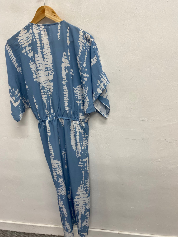 Fabulous Lezat Midi Dress UK 8 Blue white abstract KF221