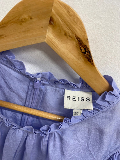 Fabulous REISS mimi frill neck silk Blouse UK 10 Purple KF221