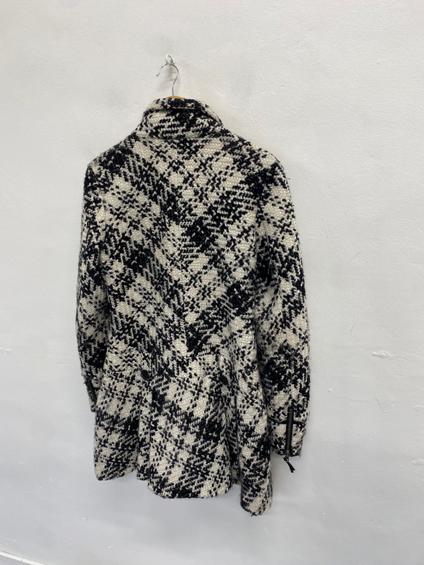 Fabulous Philosophy blues original Longline jacket UK 12 Black White checked wool KF221