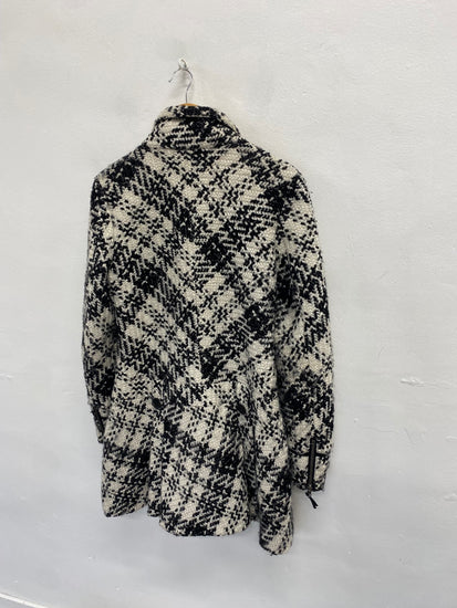 Fabulous Philosophy blues original Longline jacket UK 12 Black White checked wool KF221