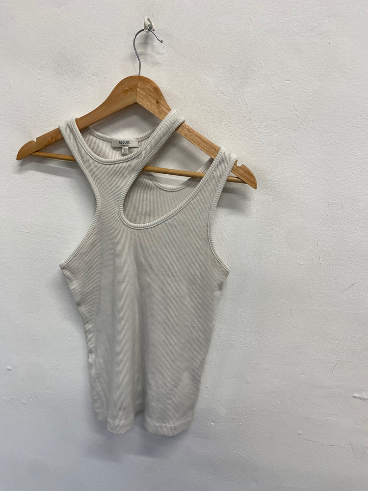 Fabulous Agolde Tank Top cut out UK 12 White ribbed AC504
