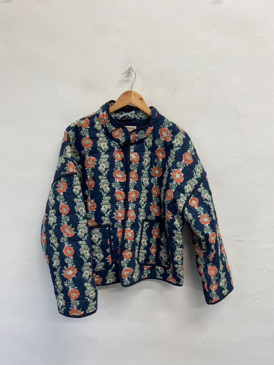 Fabulous Free People Chloe Quilted jacket bomber UK 14 Navy floral AC504