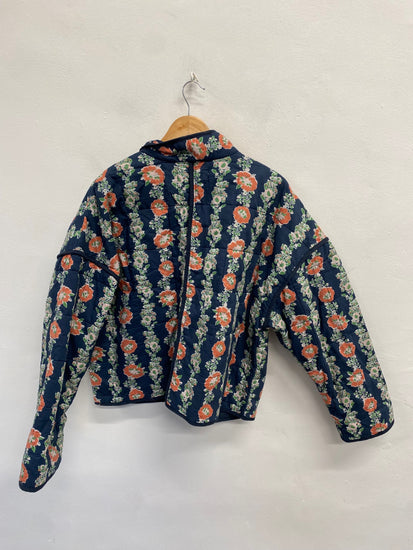 Fabulous Free People Chloe Quilted jacket bomber UK 14 Navy floral AC504