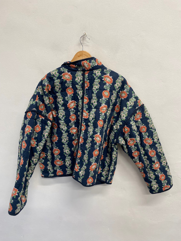 Fabulous Free People Chloe Quilted jacket bomber UK 14 Navy floral AC504