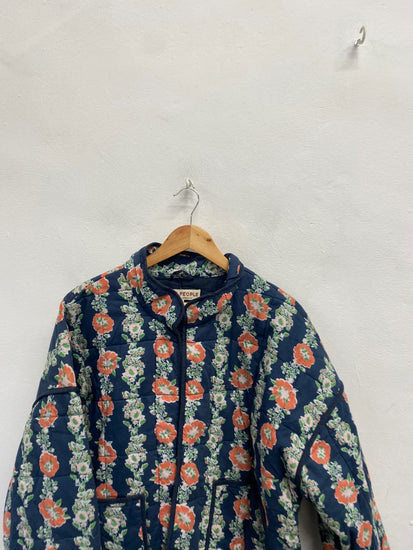 Fabulous Free People Chloe Quilted jacket bomber UK 14 Navy floral AC504