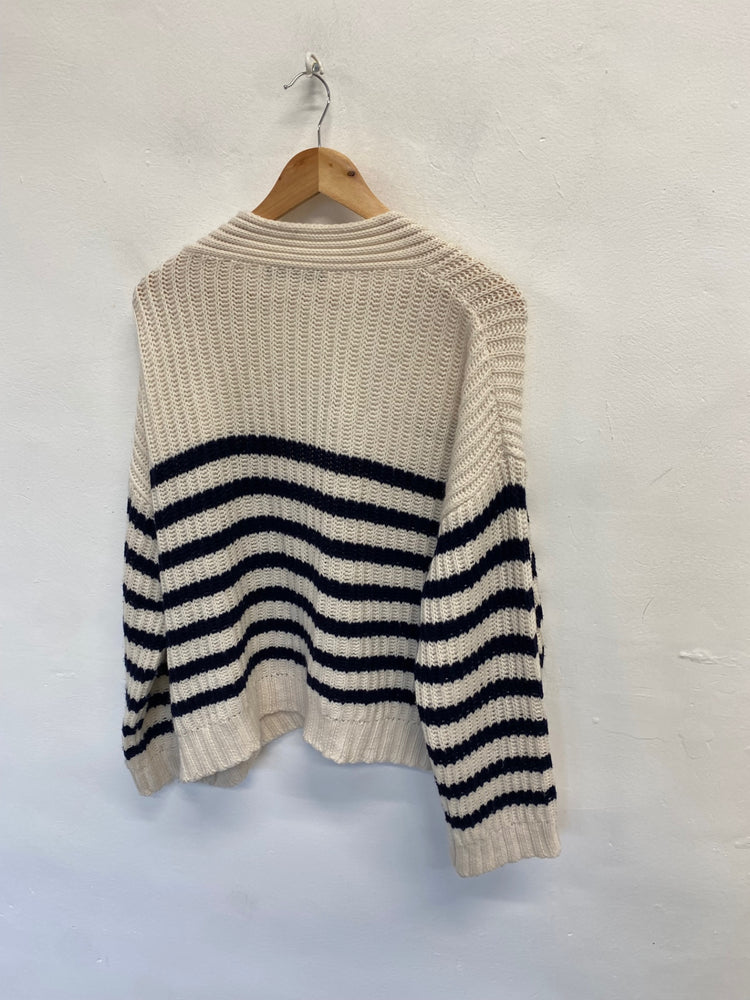 Fabulous Maxmara Cardigan UK 12 Cream navy stripe wool AC504