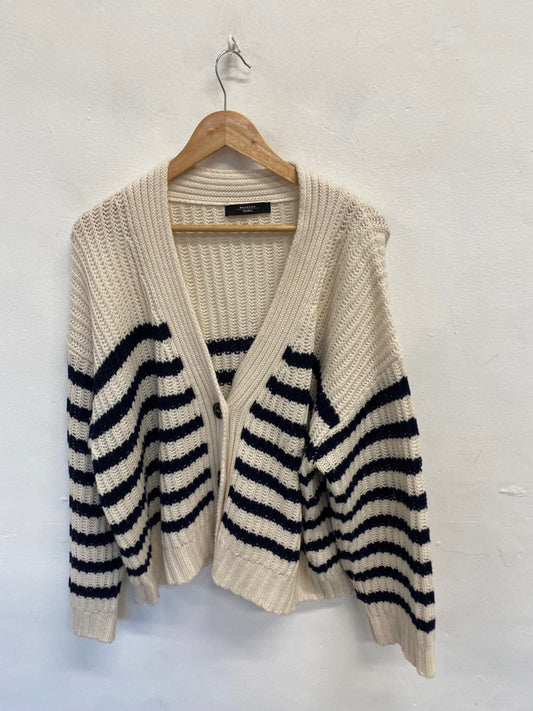 Fabulous Maxmara Cardigan UK 12 Cream navy stripe wool AC504
