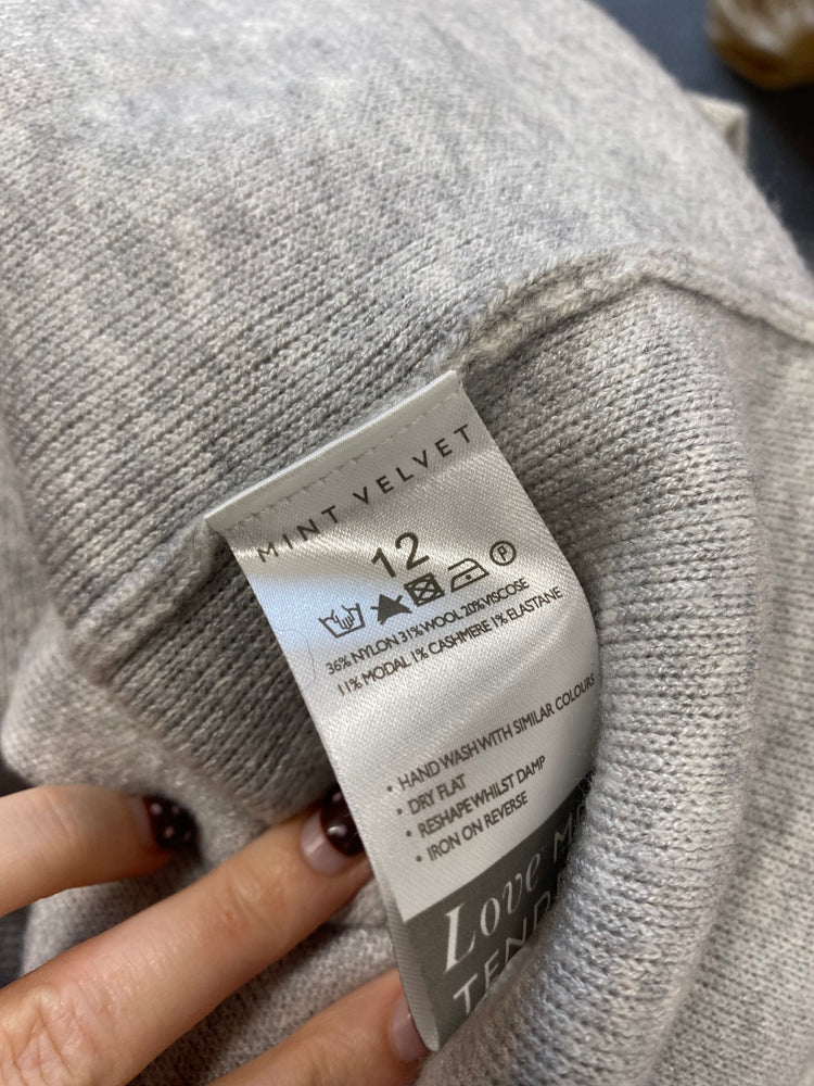 Fabulous Mint Velvet Knitted Dress fold over wool blend UK 12 Grey NN505
