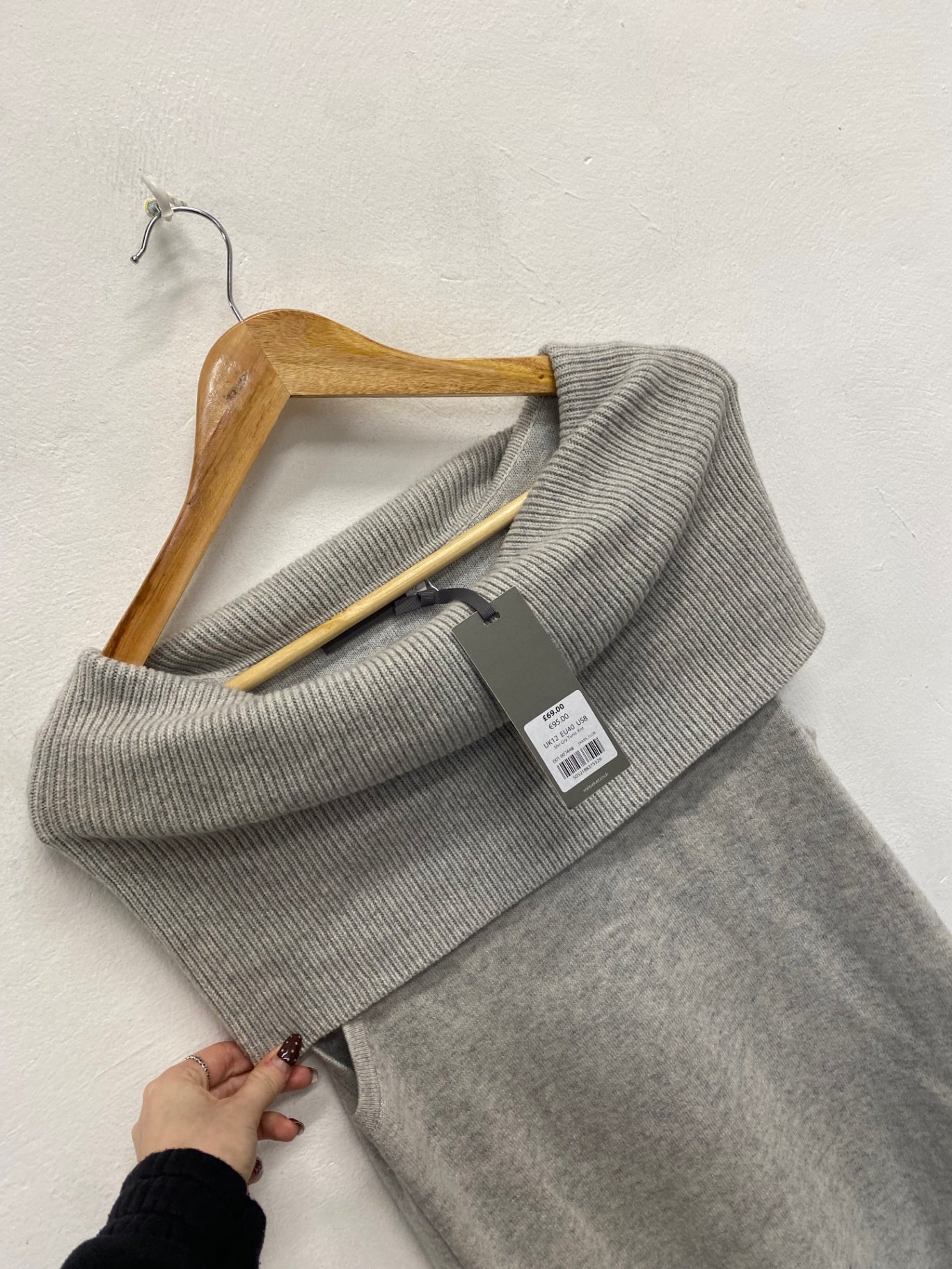 Fabulous Mint Velvet Knitted Dress fold over wool blend UK 12 Grey NN505