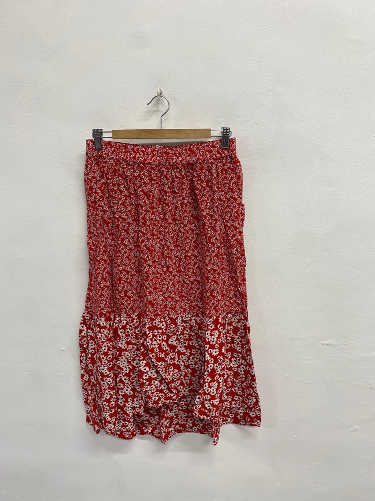 Fabulous Hush veria Midi Skirt UK 12 Red floral floaty NN505