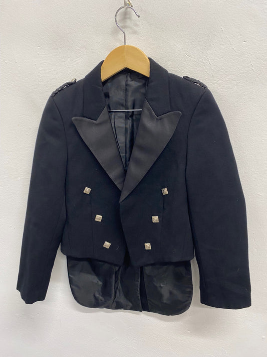Fabulous ex hire Scottish Wool Prince Charlie Kilt Jacket Age 9-11 Black #910 MD001