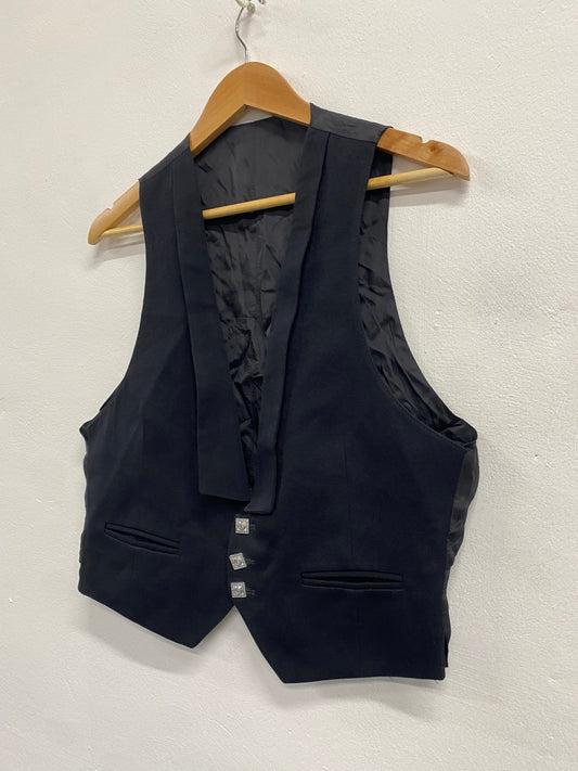 Fabulous Scottish Prince Charlie Wool Kilt waistcoat 36R Black Ex hire #908 MD001