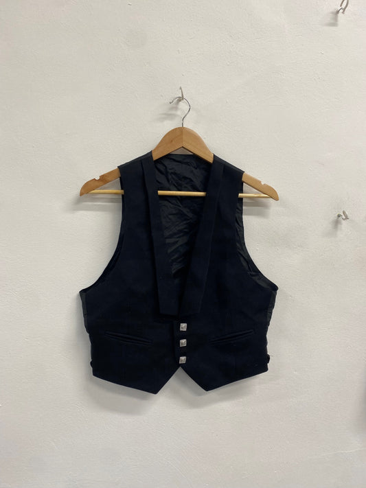 Fabulous ex hire Scottish Wool Prince Charlie Kilt waistcoat 36S Black #902 MD001