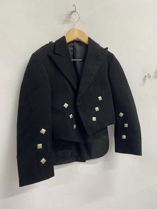 Fabulous ex hire wool Scottish Kilt Jacket Age 8-10 Black #906 MD001