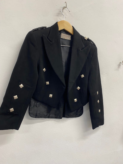 Fabulous ex hire Heritage wool Prince Charlie Kilt Jacket Age 8-10 Black #903 MD001